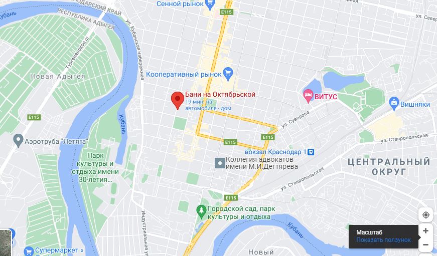 Бани/сауны на Октябрьской на карте города Краснодар